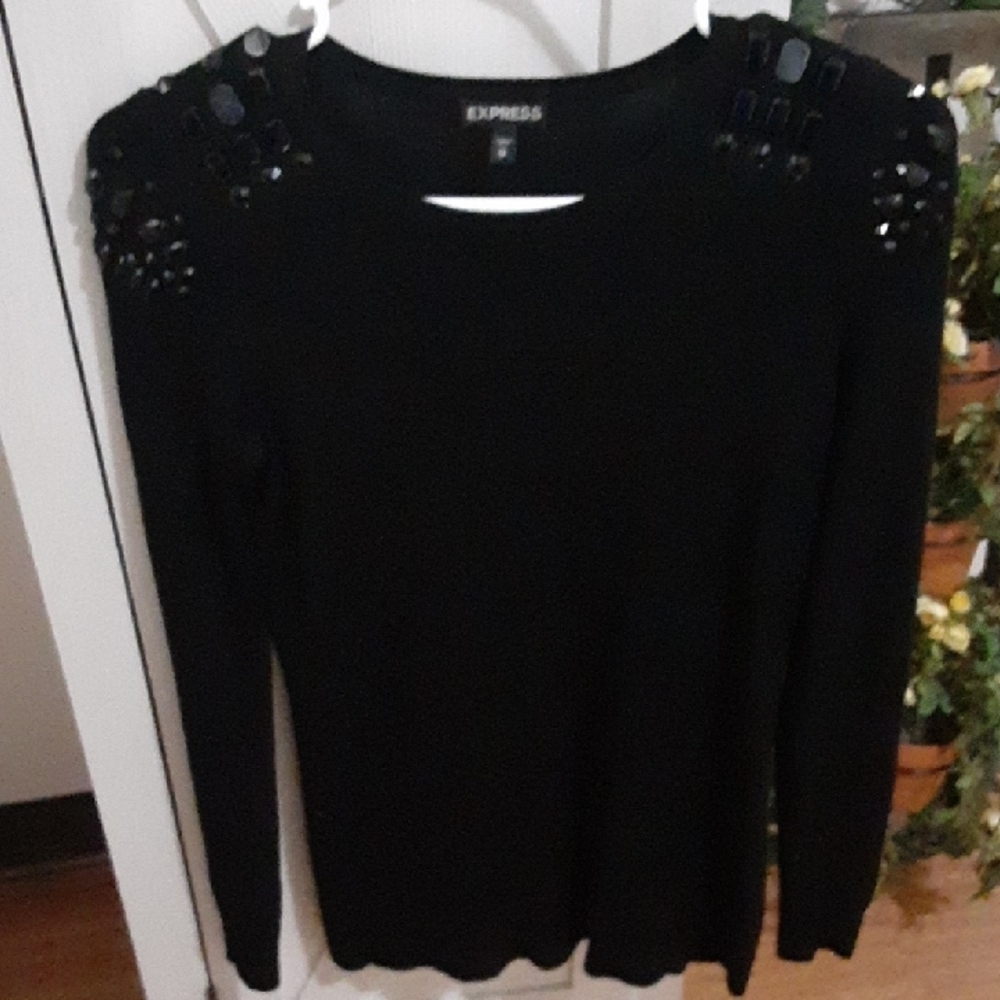 Express Women's Black Embellished Shoulder Sweater